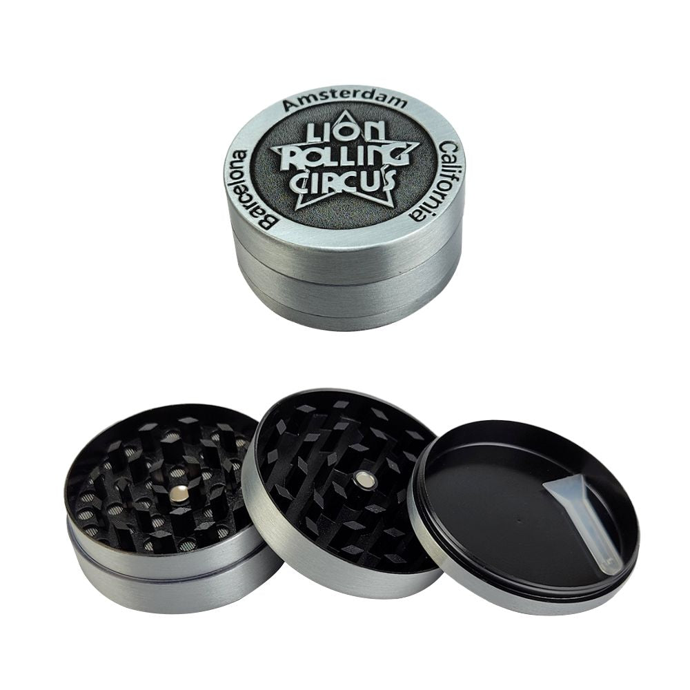 Dichavador De Metal Lion Rolling Circus Médio 3 Partes - Prata Velho