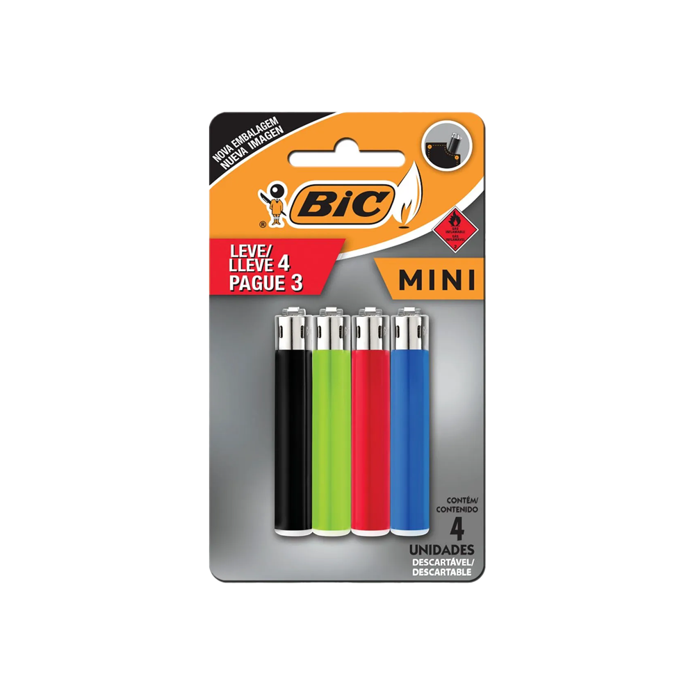 Isqueiro Bic Mini (Cartela C/4un)